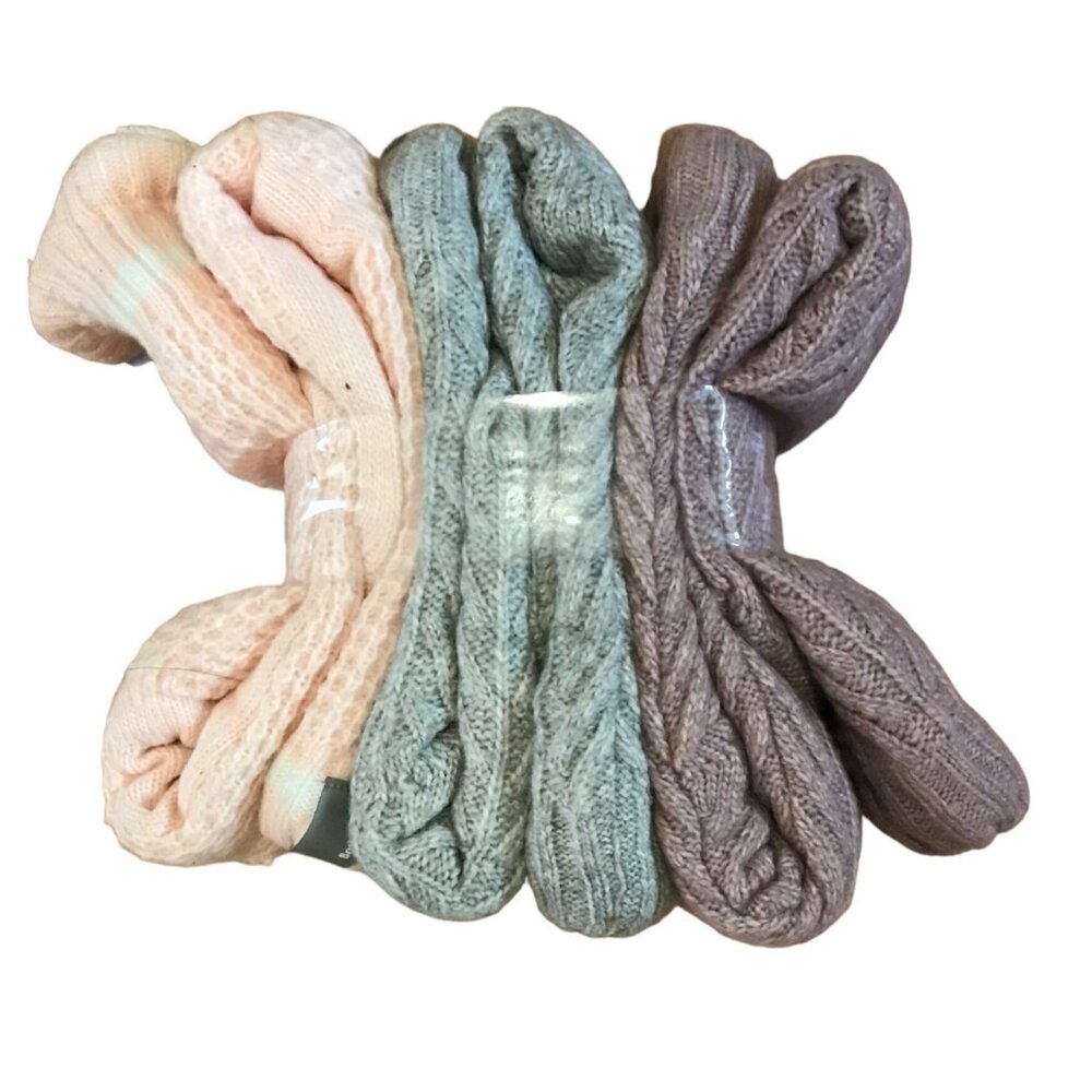Bench Knitted Womens Winter Socks 3 Pairs Fleece Lining Grippers Pink Grey Laven